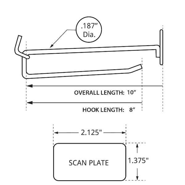 8 Metal Wire Scan Hook: 0.187 Dia., PK50